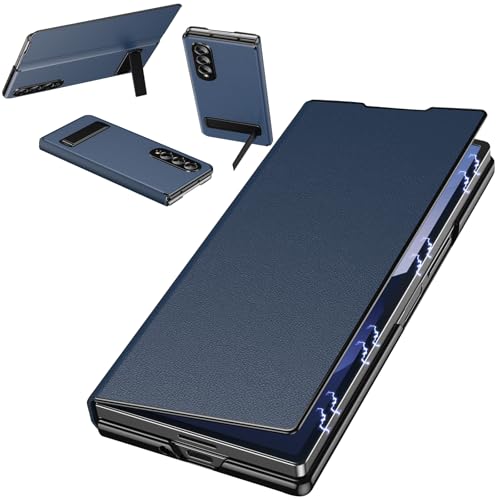 Coque Samsung Z Fold 3 en cuir PU bleu marine avec béquille double orientation