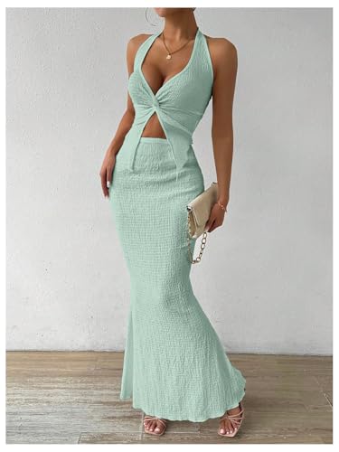 Image of SOLY HUX Women's Two Piece Outfits Twist Front Halter Cami Tops and Skirt Summer Set