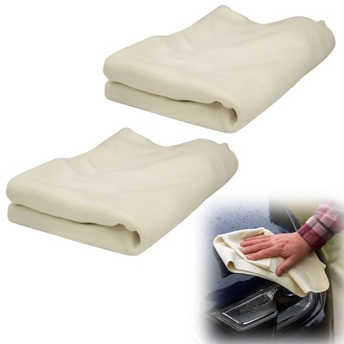 JIEHU 2 Pcs Chamois Leathers for Cars, Car Leather Chamois, Leather Cloth Drying Towel for Cleaning Cars Windows,Glass,Mirrors