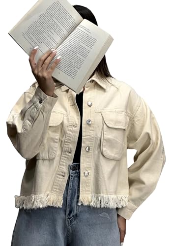 TodTan Giacca di jeans corta da donna sfilacciata morbida invecchiata giacche di jeans...