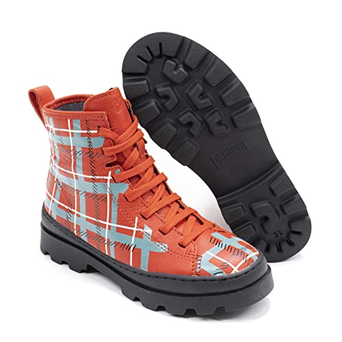 Camper Girls Brutus Leather Boot, Red White,10 M US3