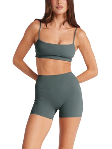 Image of LASLULU Womens Adjustable Spaghetti Straps Sports Bra Square Neck Wireless Padded Workout Yoga Crop Tops