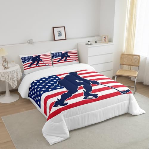 Image of Feelyou Ice Hockey Comforter Set Queen Size 3Pcs for Kids Boys Girls Teens