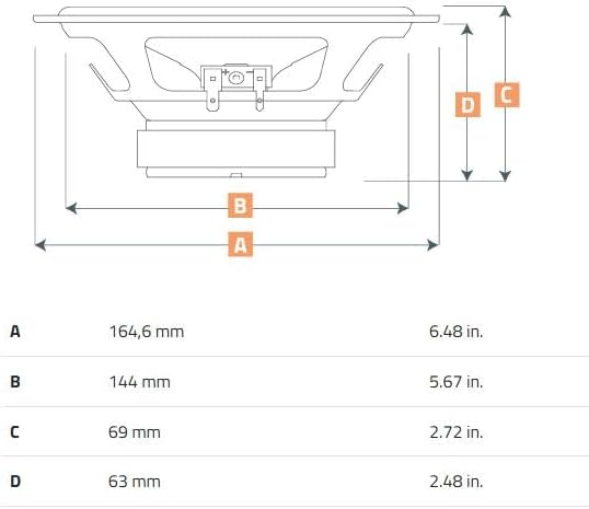 Technical drawing showing dimensions of the HERTZ UNO Series X-165 speaker