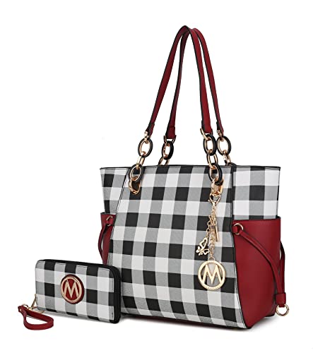 Image of J'OMOR BY MIA Women's Tote Bag With Wristlet Wallet Bag, Checkered Vegan Leather Handbag Purse Set