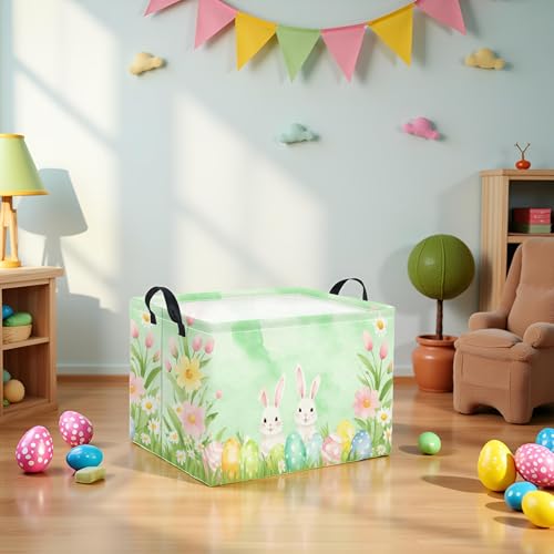 Image of Rectangular Easter Basket for Kids & Baby - Storage Basket & Organizer Shelf - Bunny Easter Decor