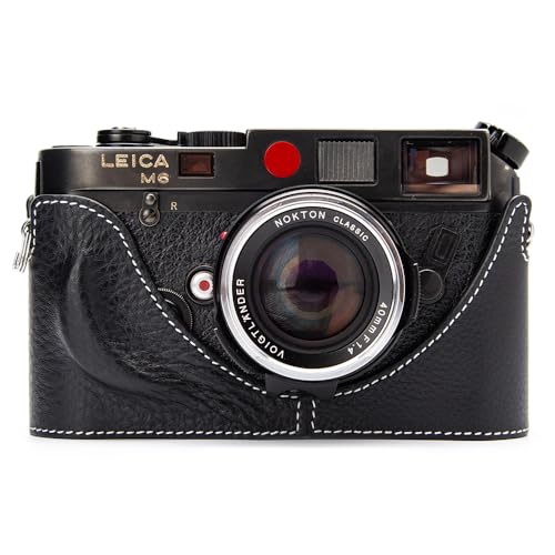 DBZZ Vintage Leather Camera Case, Half-Wrap Genuine Leather Hand Grip Design Camera Protector For LEICA M6/MP/M1/M2/M3/M4/MDa (Black-white line)