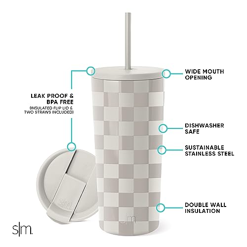 Image of Simple Modern Classic Tumbler with Straw Lid | Insulated Iced Coffee Cup Reusable Stainless Steel Water Bottle Travel Mug | Gifts for Women Men Her Him | 20oz | Checkmate