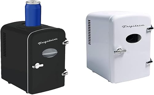 Frigidaire EFMIS171-BLACK 6+1 Mini refrigerador personal portátil retro para el hogar, la oficina o el dormitorio con soporte de lata de