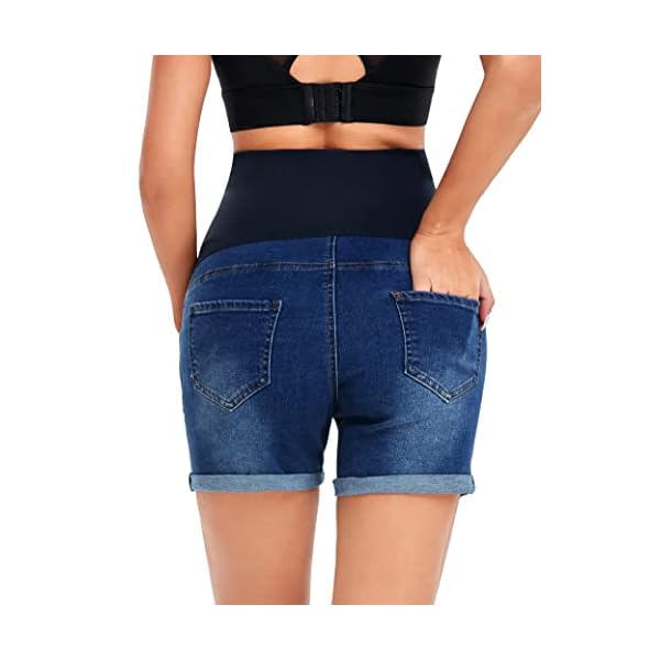 HOFISH Womens Maternity Jeans Shorts Over The Belly Stretchy Comfy Denim Pants Casual Workout Pregnancy Shorts - Image 5