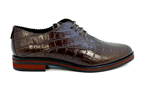  Alma de Candela Coco 700 - Scarpa da donna in pelle con lacci, incisione cocco, Noce, 40 EU