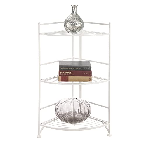 Image of Convenience Concepts Xtra Storage 3 Tier Corner Folding Metal Corner Shelf, White