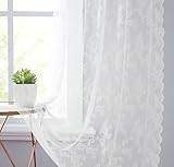 Urban Lotus White Lace Curtains Girls Bedroom 55 x 54 Inch Vintage Floral Embroidery Sheer Window Treatment Sets Rod Pocket Durable Rose Lace Sheer Curtain Panels for Basement, 2pcs