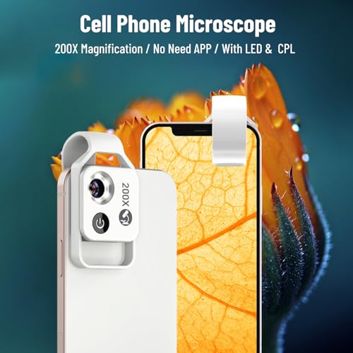 Diyeeni DIYEENI51GYCOTFKR1420-12 Pocket Phone Microscopes, 200X Zoom Clip On Microscopes Magnifier With Cpl Lens & Led Light thumb #1