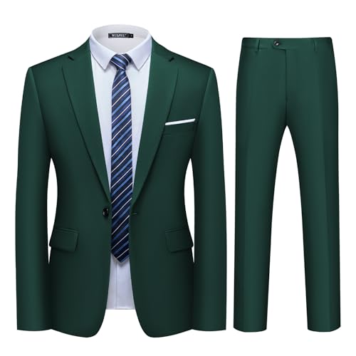 Mens 2 Piece Slim Fit Suit Set One Button Blazer Solid Jacket Pants Tuxedo Set Suits for Prom Party Wedding & Business Blackish Green