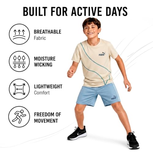 Image of PUMA Boys Active Shorts Set - 2 Piece Dry Fit T-Shirt and Performance Gym Shorts - Activewear Clothing Set for Boys (4-16)