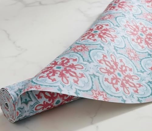 Image of Dribble EVA Shelf Liner Mat 45x500cm Roll, Non Slip Drawer & Cabinet Liner for Kitchen, Waterproof Oilproof Washable Fridge Mat, Anti Skid Cupboard Wardrobe Multipurpose Mat (Red /Green Mandala Art)