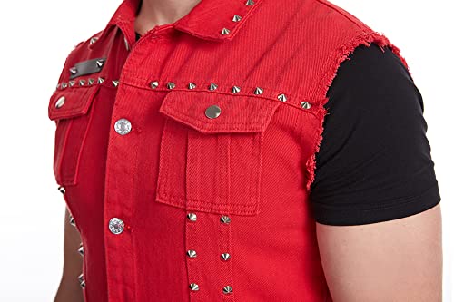 Men's Punk Rock Sleeveless Denim Jean Vest Jacket With Rivets4