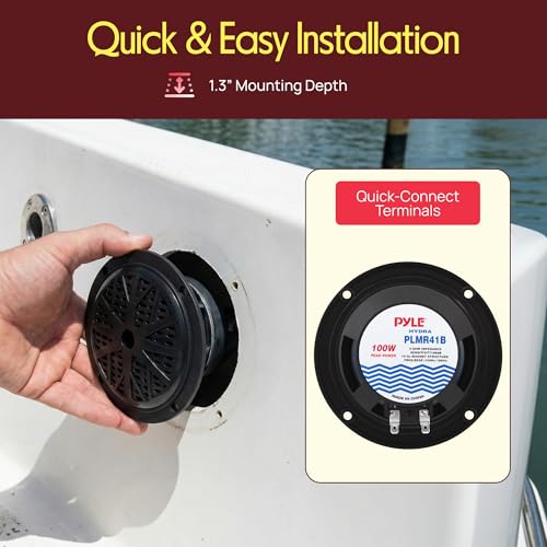 Image of Pyle 4 Inch Dual Marine Speakers - Waterproof and Weather Resistant Outdoor Audio Stereo Sound System with Polypropylene Cone, Cloth Surround and Low Profile Design - 1 Pair - PLMR41B (Black)