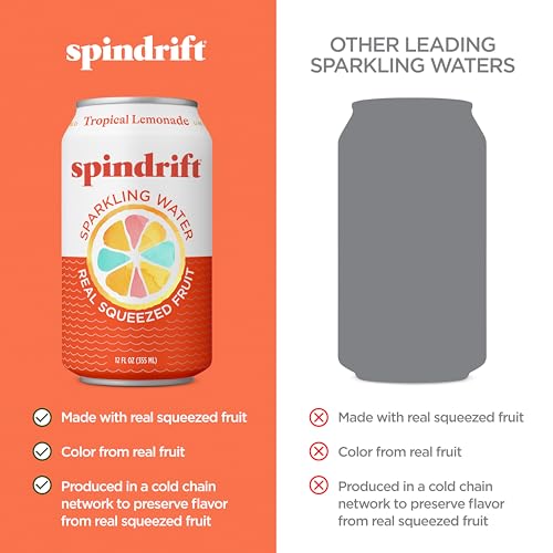 Image of Spindrift Sparkling Water, Tropical Lemonade Flavored, Made with Real Squeezed Fruit, 12 Fl OZ Cans, Pack of 24 (Only 13 Calories per Can)