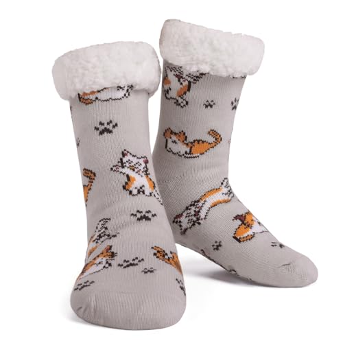 KFUBUO Mens Slipper Socks with Non Skid Bottoms Fleece-Lined Warm Fuzzy Socks