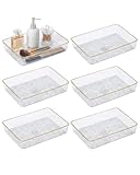 Clear Acrylic Tray, 6 Pack Acrylic Serving Trays Deep Serving Platter Decorative Tray with Gold Rim, Reusable Plastic Tray for Living Room Entryway Bedroom Kitchen Coffee Table Coutertop (Large)