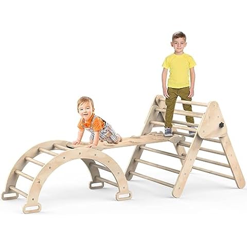 Baoniu Foldable Climbing Triangle Ladder Toys with Ramp for Sliding or Climbing, Set of 3 Wooden Safety Sturdy Kids Play Gym, Indoor Outdoor Playground Climbing Toys for Toddlers Cover