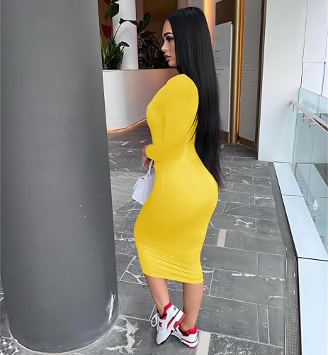 Image of Nimsruc Womens Autumn Casual Sexy Long Sleeves Bodycon Dress Basic Pencil Midi Club Dresses