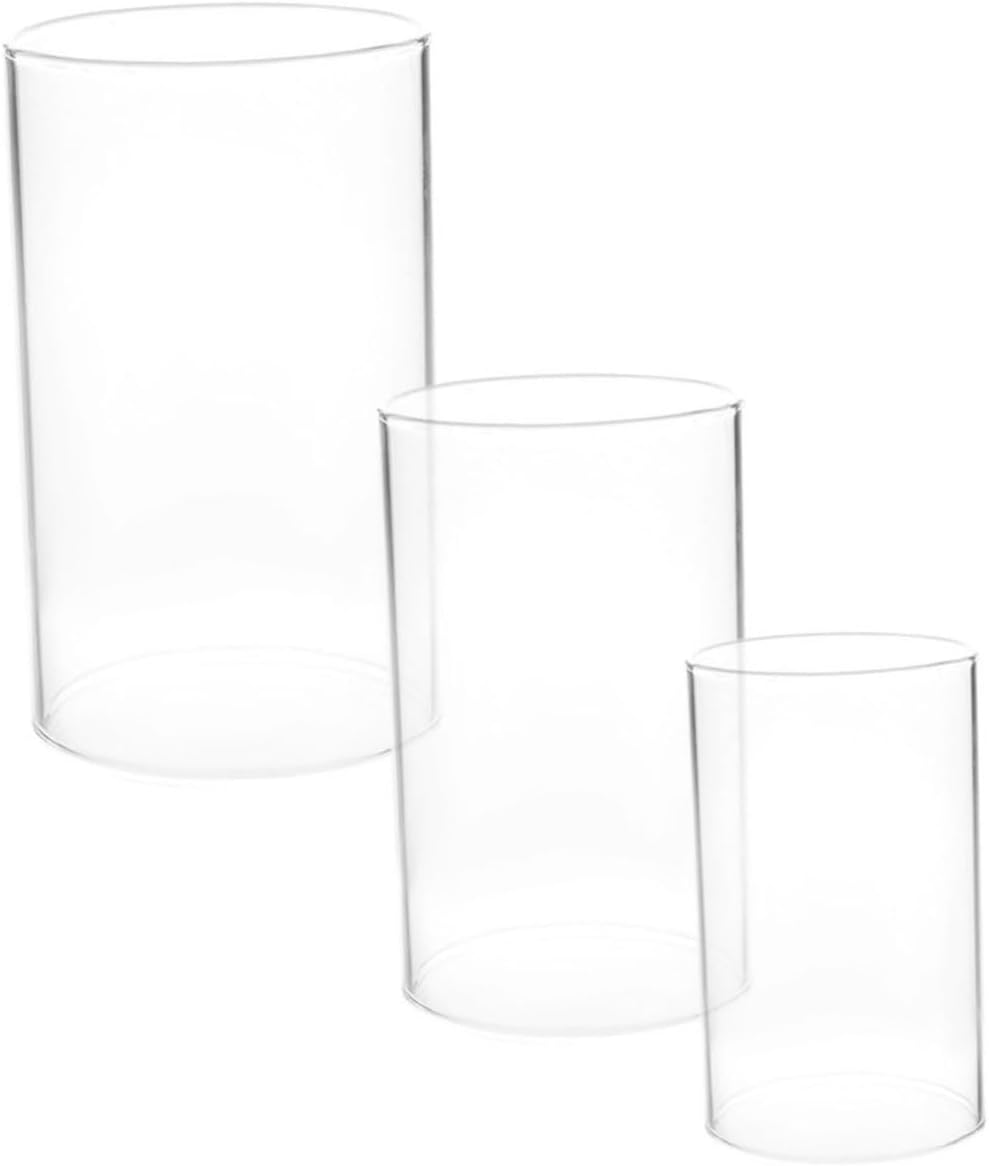 3pcs Glass Candle Shades Cylinder Candleholders Windproof Candle Covers for Home Decor