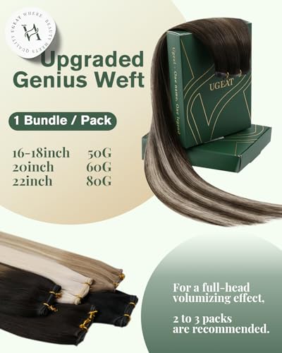 Image of Ugeat 24 Inch Genius Weft Hair Extensions Brown Balayage 80G #4 /18 /4 | Genius Weft Human Hair Extensions, Dark Brown Mix Ash Brown Balayage, Real Human Hair, Natural Looking