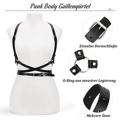 JasGood Punk Leder Body Harness Taillenkette Gürtel Schwarz Brust Ketten Zubehör für Damen und Mädchen