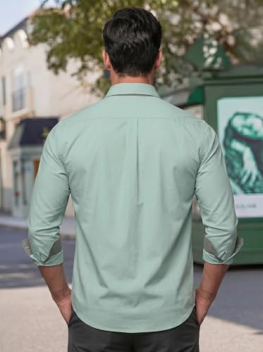 Image of Men's Cotton Blend Shirt with Solid Long Sleeves Spread Coller Neck Regular Fit Single Chest Pocket and Standard Length | Cotton Casual Shirt for Man