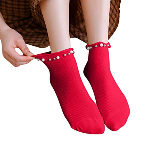 Medias de mujer Lencería Perla Gruesa Caliente Mediados Tubo Calcetines Mujeres Calcetines Gruesos, rojo, Talla única