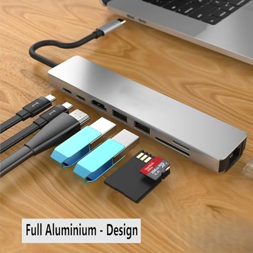 Image of NEXSA USB C Hub Dock 8 in 1 HDCP Aluminum Type C Adapter with 4K HDMI Port, Ethernet 100mbps RJ45 Port, USB 3.0 Port, USB-C Power Delivery, TF /SD Card Reader, MacBook /Dell /USB C Devices