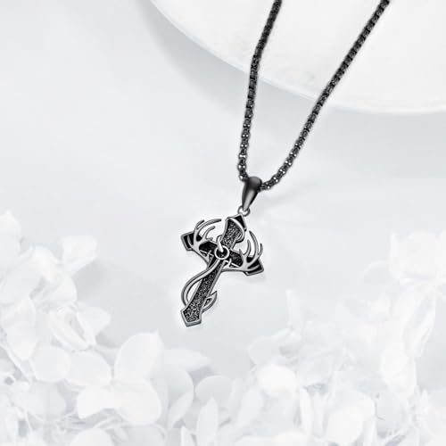 Fish Hook Cross Neckalce for Men Sterling Silver Cross Pendant Necklaces Hunting Jewelry Gifts for Men Women2