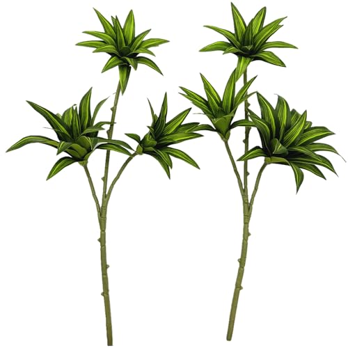 Fake Dracaena Reflexa Plant, Artificial Greenery Branches 18.5' Realistic Shrubs Plastic Stems Faux Leaf Plants for Indoor Outdoor Potted Wedding Party Office Planter Filler DIY Decoration Green 2 Pcs