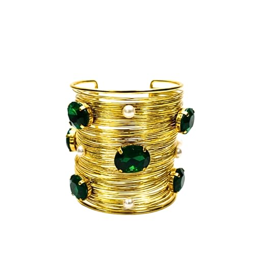 Image of Mansiyaorange Green Glass CZ Pearls Stone Fancy Western Cuff Bangle Bracelet