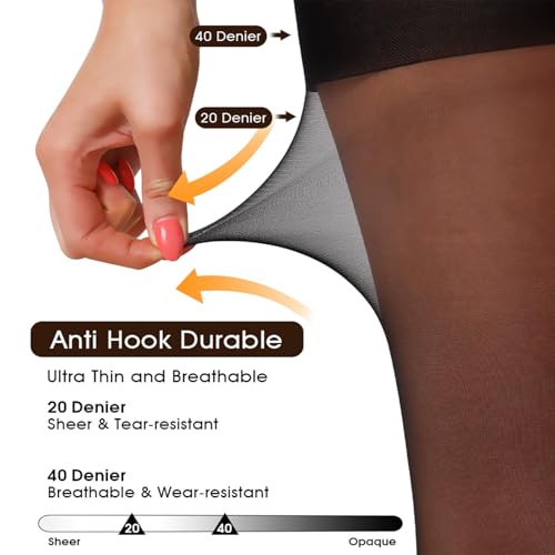 Image of Women's Sheer Tights 20D High Waist Control Top Pantyhose with Reinforced Toes 2 Pairs