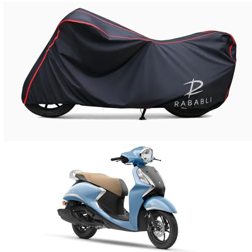 Image of Waterproof Bike Body Cover Compatible for | Yamaha Fascino 125 Hybrid | Taffeta Fabric, Red Piping Design, Bottom Elastic Fit | Dustproof, Sun UV & Rain Protection for All Bikes