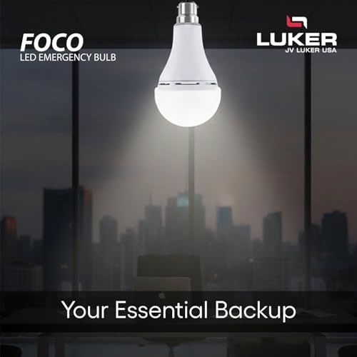 Image of LUKER JVLuker 12W Emergency LED Bulb B22 Base Energy Efficient Inverter Light 3.5 Hours Backup 120 Degree Wide Beam Coverage High CRI Lights for Home and Office 1 Year Warranty (Pack of 1, White)