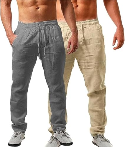 Pantalon en lin homme lot de 2 léger et respirant avec cordon et poches été