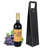 Wine Gift Bag, Reusable Leather Wine Tote Carrier, Single Bottle Champagne Beer Gift Bags Carrier for Birthday, Wedding, Picnic Party, Christmas Gifts (Black)