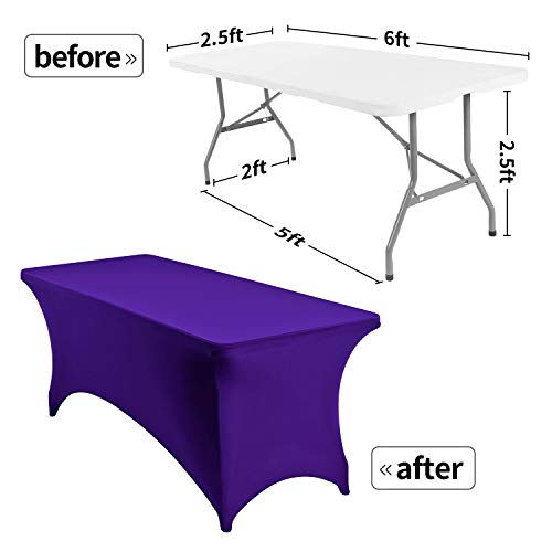 Image of Peomeise 6FT Spandex Table Cover Rectangular Stretch Spandex Tablecloth (Purple,6FT)