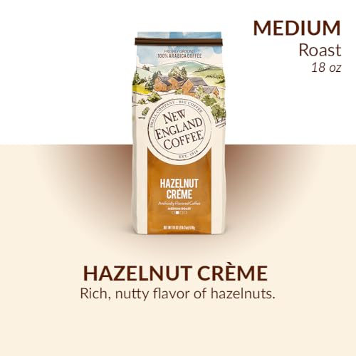 Image of New England Coffee Hazelnut Creme Medium Roast Ground Coffee, 18oz Bag (Pack of 4)