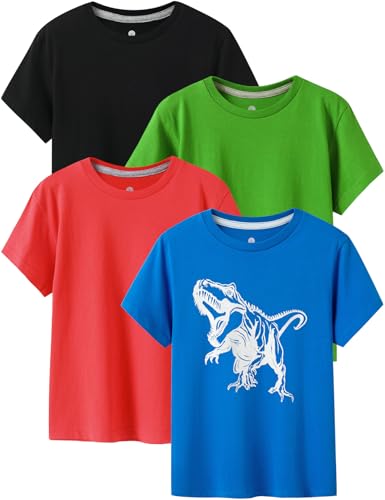 Image of LAPASA Boys & Girls Cotton Graphic T-Shirts 4 Pack Tees for 3T-13Y Kids K01 | Ribbed Crewneck & Short Sleeve Undershirts for Toddlers and Teens. Soft, Breathable, Ideal for School & Daily Wear