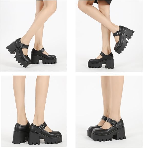 Women's Lolita Platform Mary Janes Shoes Lug Sole Gothic Retro Round Toe Lacquered Adjustable Buckle Non-Slip Chunky Height-Enhancing Gothic High Heels Suitable Rubber Sole4