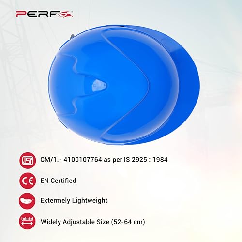 Image of PERF Safety Helmet for Construction & Outdoor Work|Easy 3D Fitting System for Any Head Size|Lightweight|4-Point Support, Easy Impact Absorption Sweatband|Maxxtra|Blue
