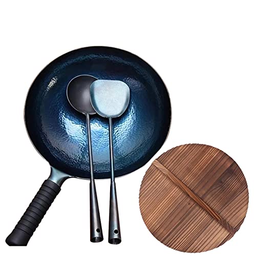 Wok de hierro forjado con tapa de madera 32 cm