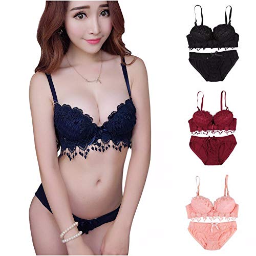 Image of Brachy Women Elegant Lace Push Up Bra Panty Set Bridal Set Underwired Lingerie Set for Women Solid Padded Set Honeymoon Bikini Set