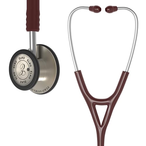 Image of ELKO EL-240 ASTRA III Ti Titanium dual head acoustic stethoscope | Adult & Pediatric Stethoscope with Double-sided Natural Titanium Chestpiece | Two-Way PVC Tubing | Doctors & Medical Students (Brown)